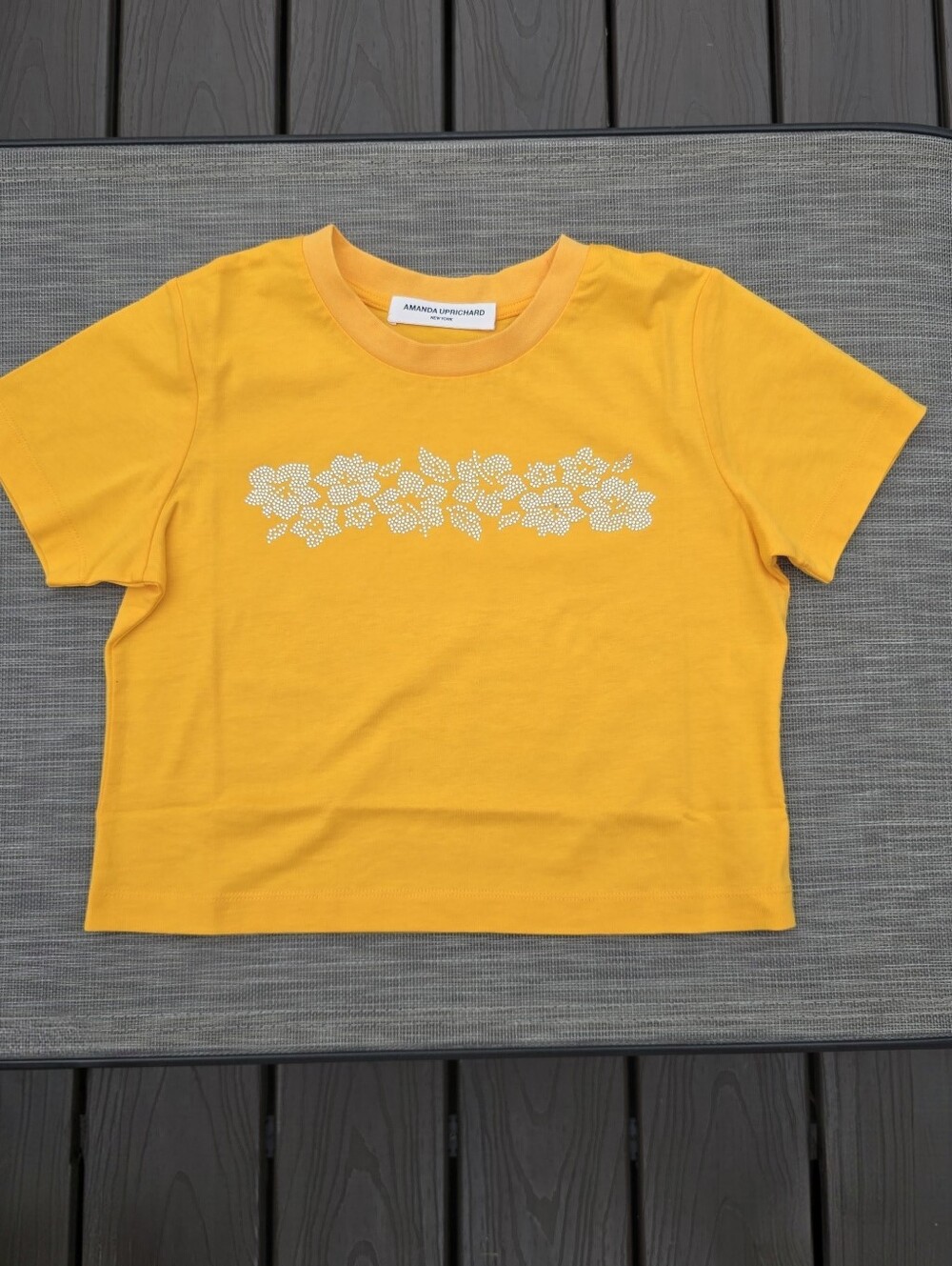 Amanda Uprichard Yellow Floral Rhinestone Baby Tee,Small Fits Xs, New